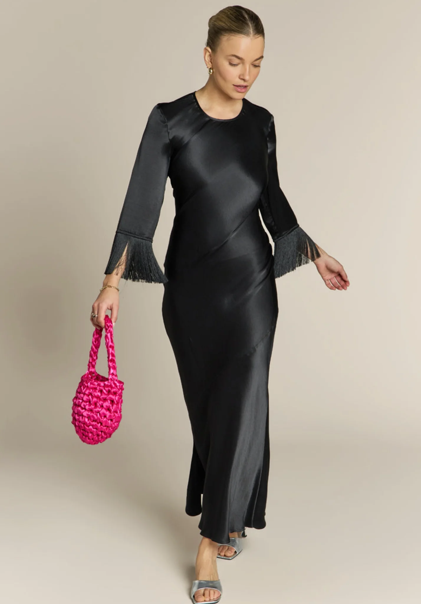 Image of Dolly Fringe Sleeve Black Dress
