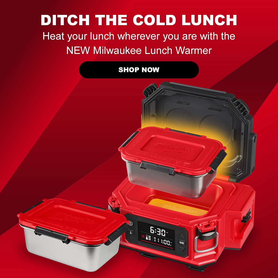 DITCH THE COLD LUNCH | Heat your lunch wherever you are with the NEW Milwaukee Lunch Warmer | Shop Now