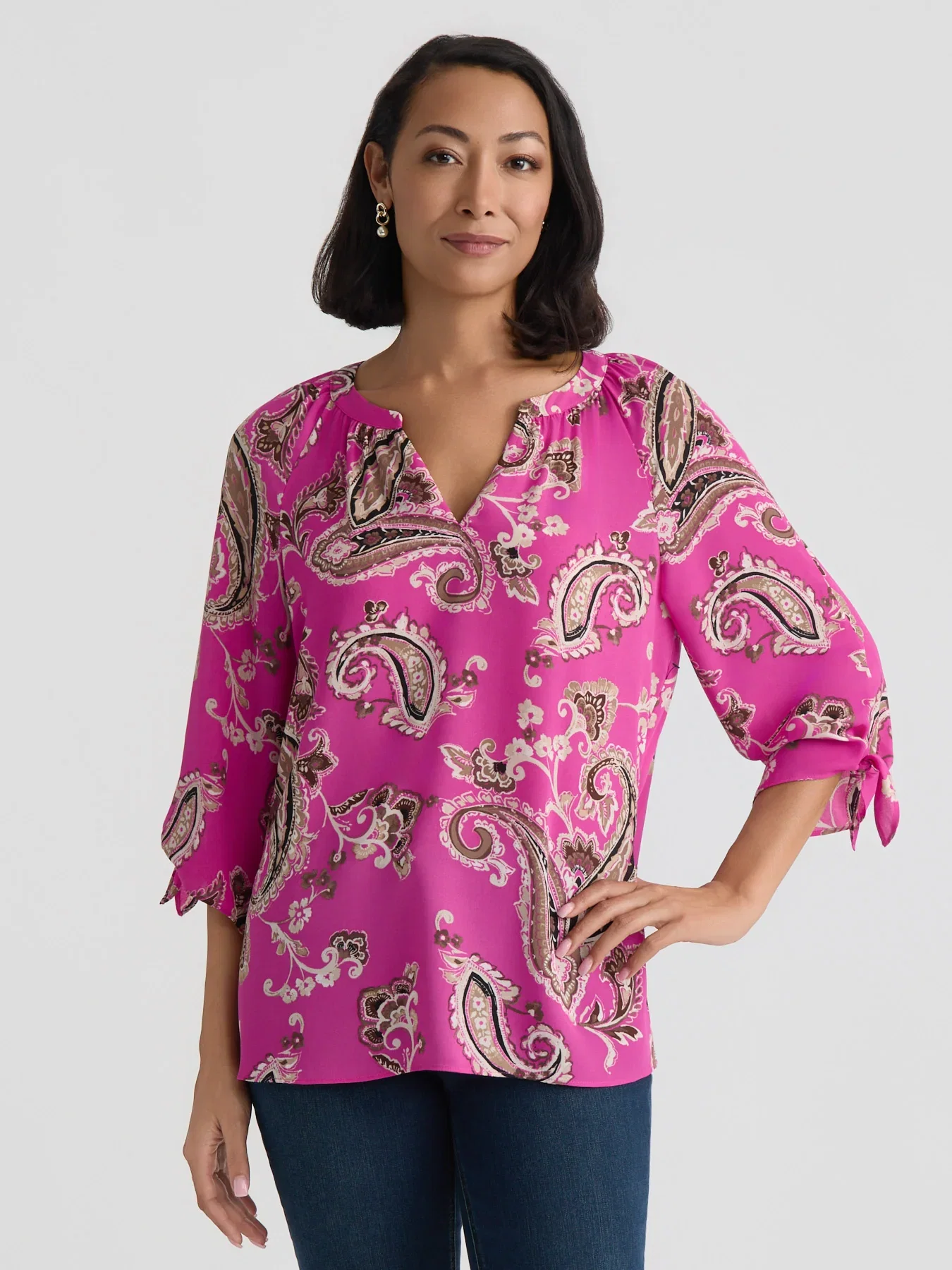 Image of Raglan Sleeve Blouse, Printed Crepe