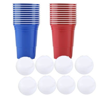 Party Pong Game Set – 11 Blue Cups, 11 Red Cups & 8 Ping Pong Balls – Ultimate Beer Pong Party Kit for Adults & College Games
