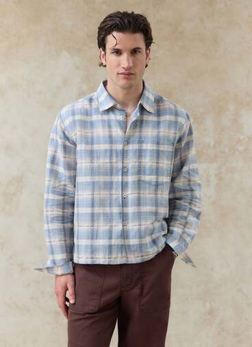 Hinsley Checked Boxy Shirt | Linen Cotton Blend | Light Blue