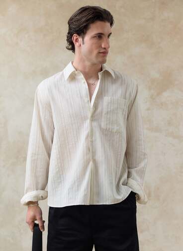 Lorenzo Pearce Shirt | Lyocell Blend | Cream Stripe