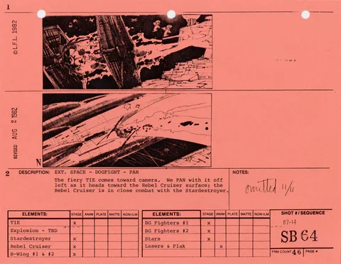 Star Wars: Return of the Jedi VFX Storyboard Space Battle 64
