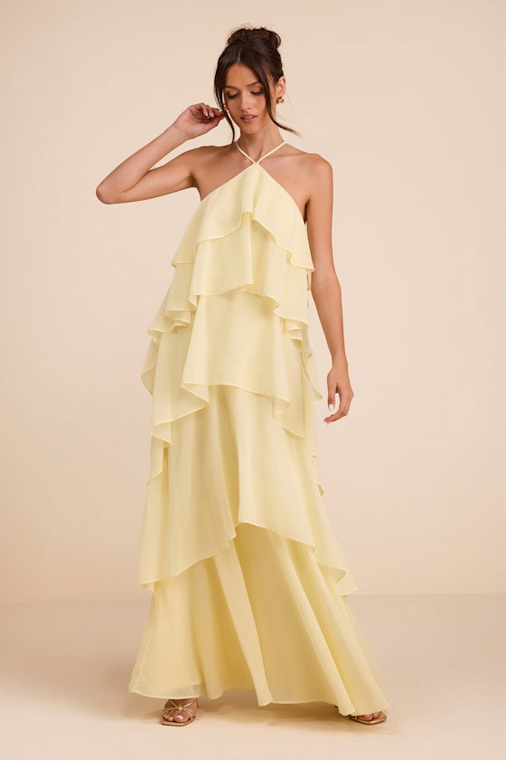 Image of Aveley Light Yellow Tiered Shift Maxi Dress
