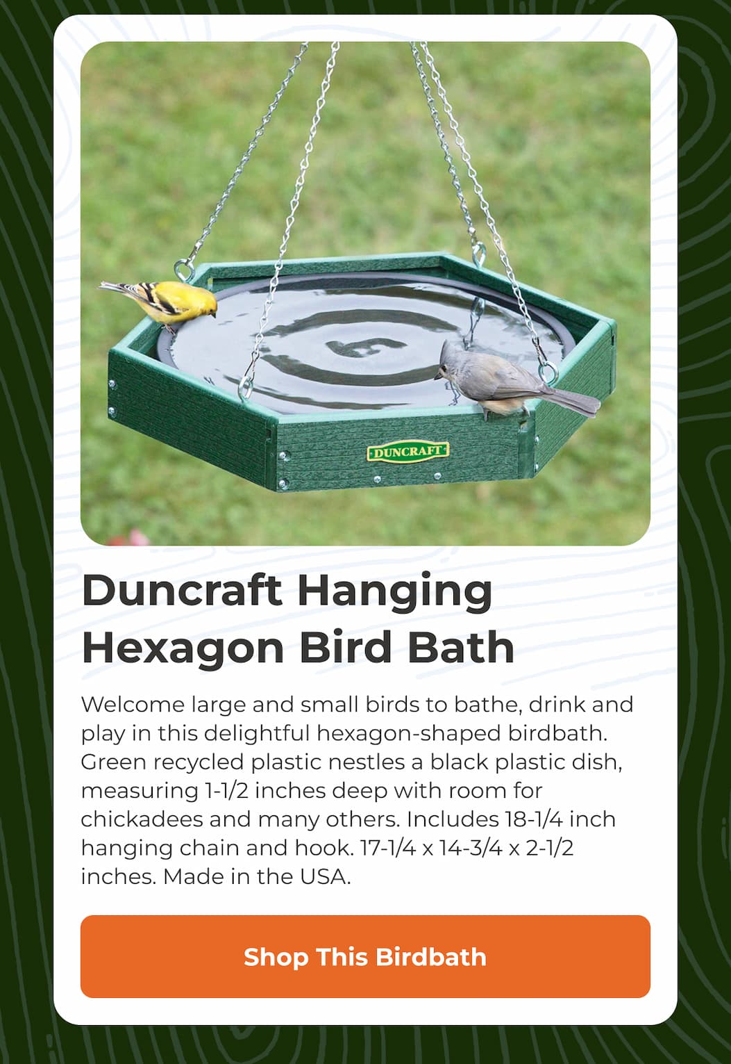 Duncraft Hanging Hexagon Bird Bath