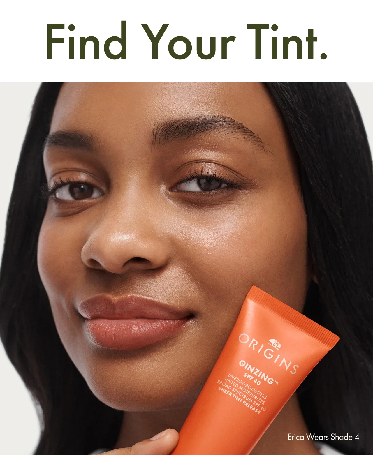 Find Your Tint. | GINZING™ SPF 40 | ENERGY-BOOSTING TINTED MOISTURIZER BROAD SPECTRUM SPF 40 SHEER TINT RELEASE | Erica wears Shade 4