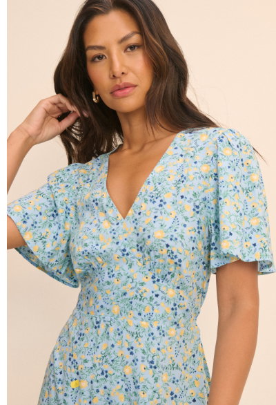 Blue Floral Atlas Midi Dress