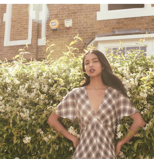 Brown Check Rowena Midi Dress