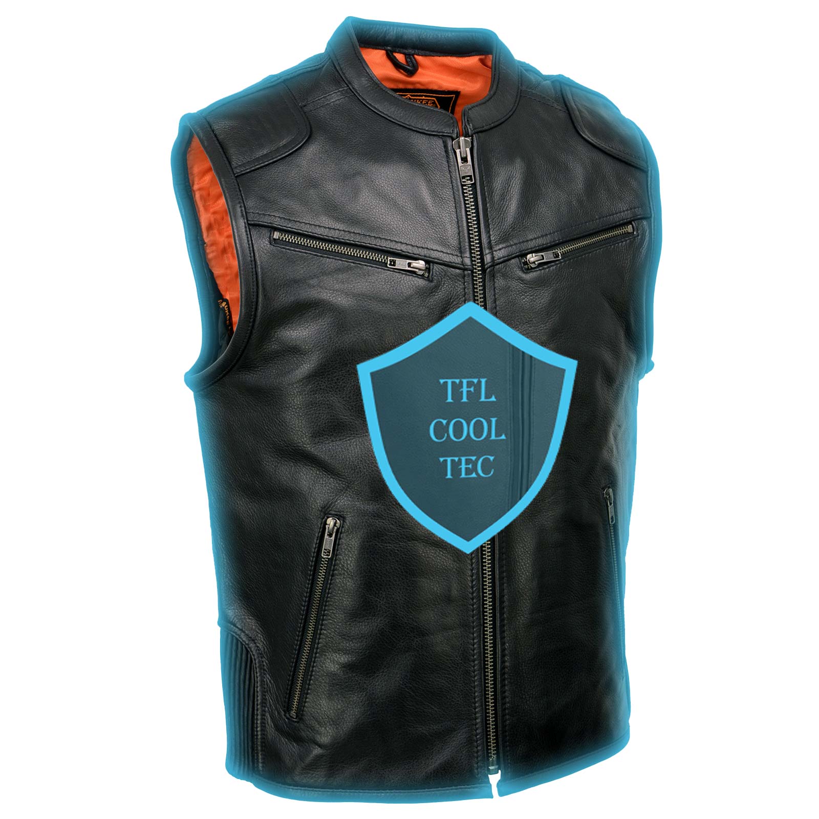 Image of Milwaukee Leather MLM3502 Men's Black Premium Leather Motorcycle Rider Vest with Cool-Tec Leather Treatment Tech