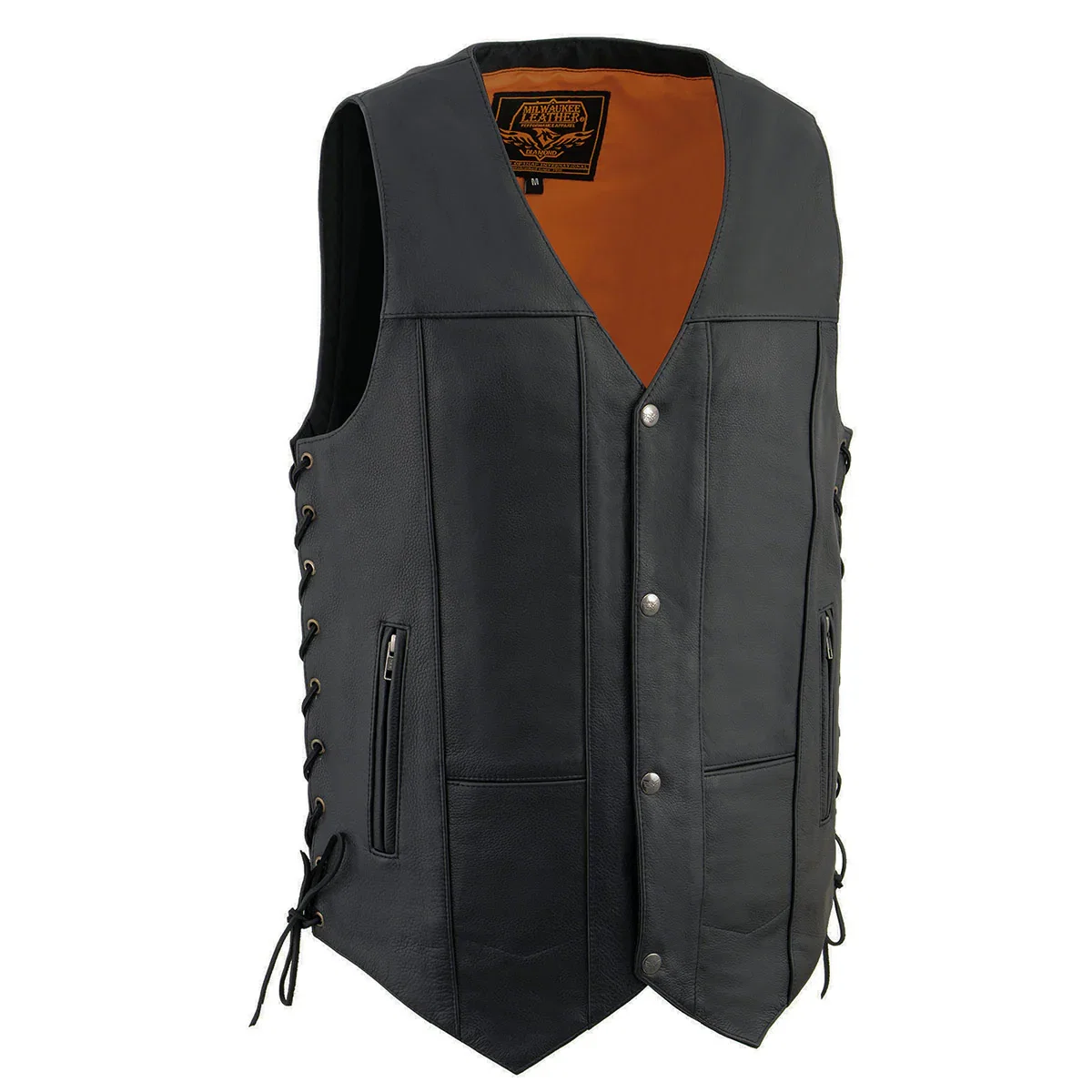 Image of Milwaukee Leather MLM3541 Men's Roulette Black Premium Leather 10 Pocket Motorcycle Vest w/ Cool-Tec Leather Treatment