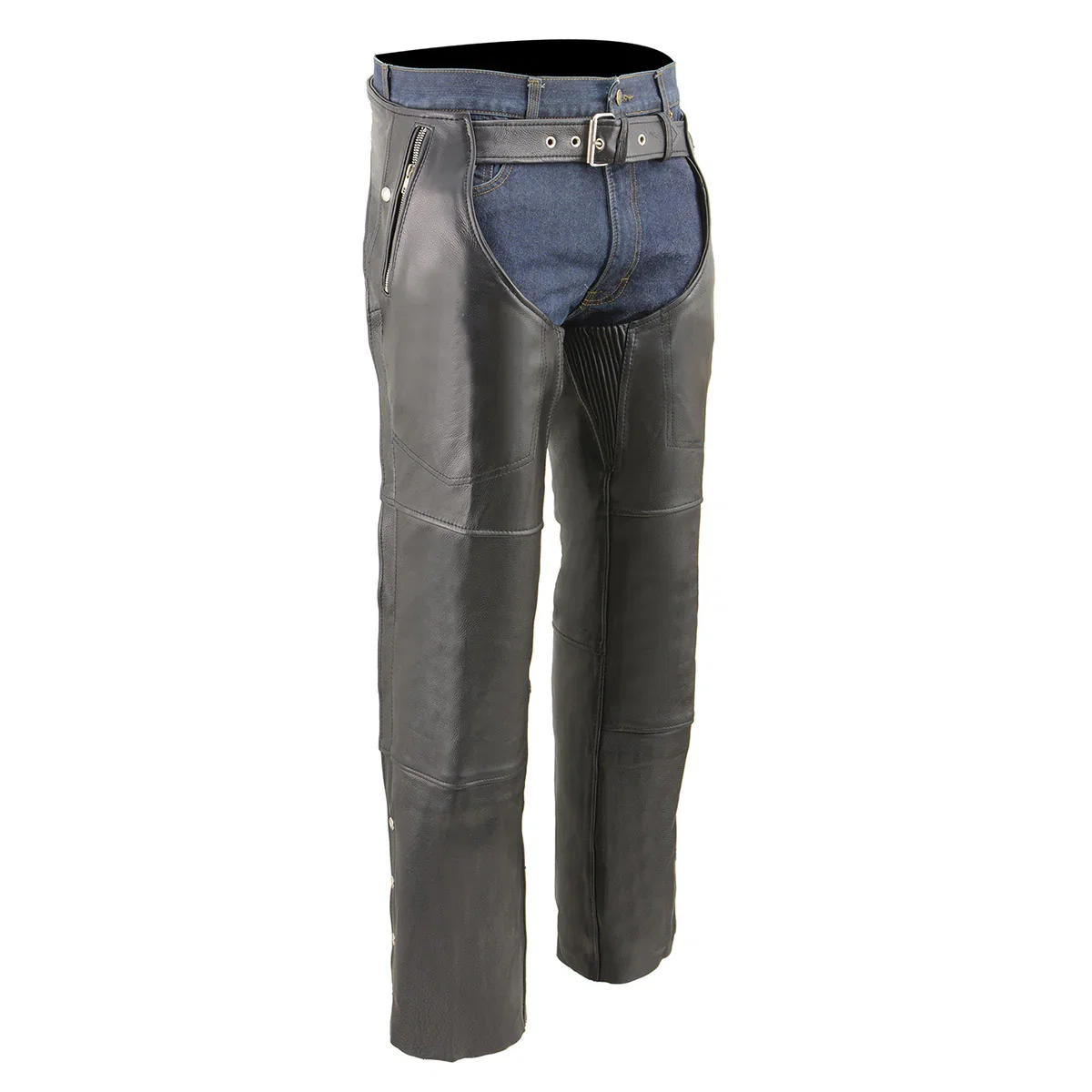 Image of Milwaukee Leather MLM5505 Men's Removal Thermal Lined Black Premium Leather Motorcycle Chaps w/ Cool-Tec Leather