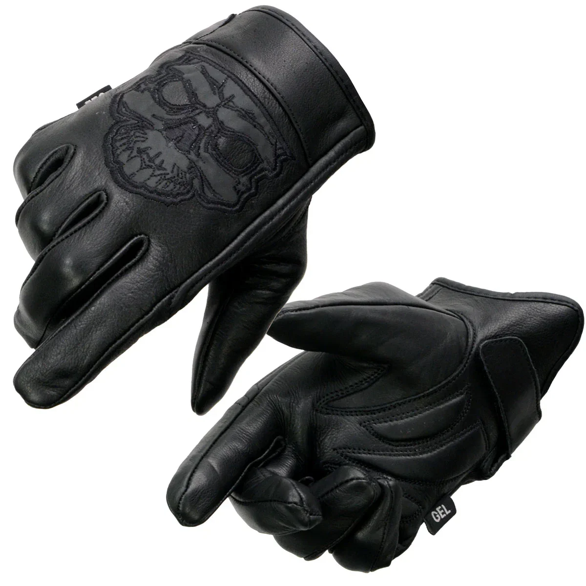 Image of Milwaukee Leather MG7571 Men's Black ‘Col-Tec’ Leather ‘Reflective Skull’ Motorcycle Hand Gloves W/ Gel Padded Palm