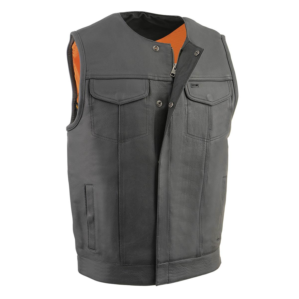 Image of Milwaukee Leather Men's MLM3515 Black Premium Collarless Club Style Motorcycle Vest w/ Cool-Tec Leather Treatment