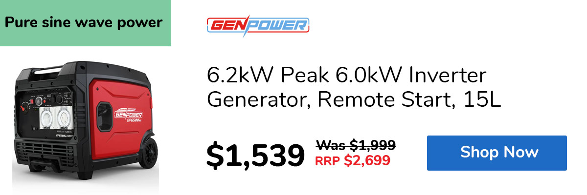 6.2kW Peak 6.0kW Inverter Generator, Remote Start, 15L