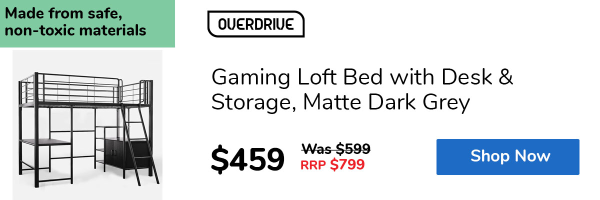 Gaming Loft Bed with Desk & Storage, Matte Dark Grey