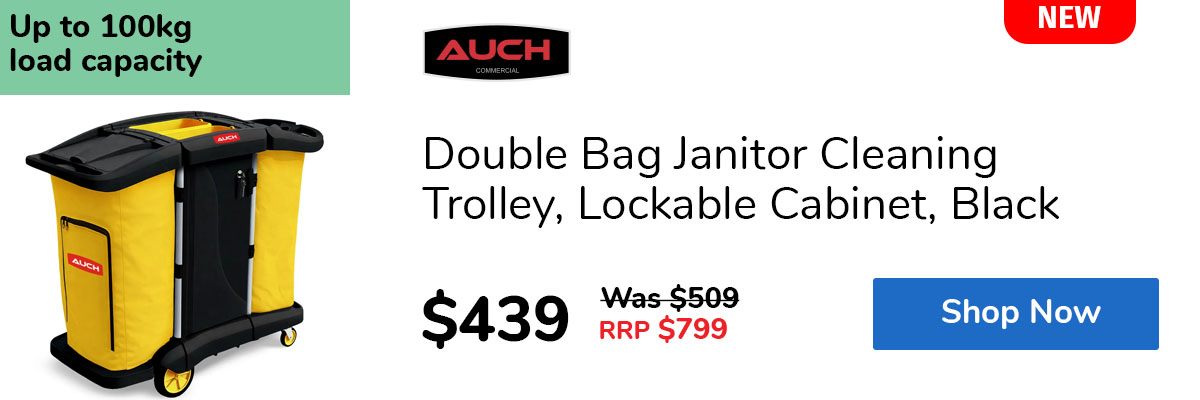 Double Bag Janitor Cleaning Trolley, Lockable Cabinet, Black
