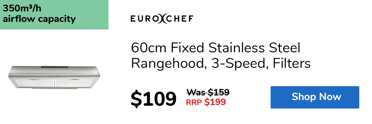 60cm Fixed Stainless Steel Rangehood, 3-Speed, Filters