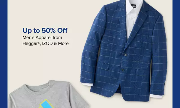 Up to 50% off mens apparel from Haggar, IZOD and more. Shop now. A blue blazer with white undershirt.