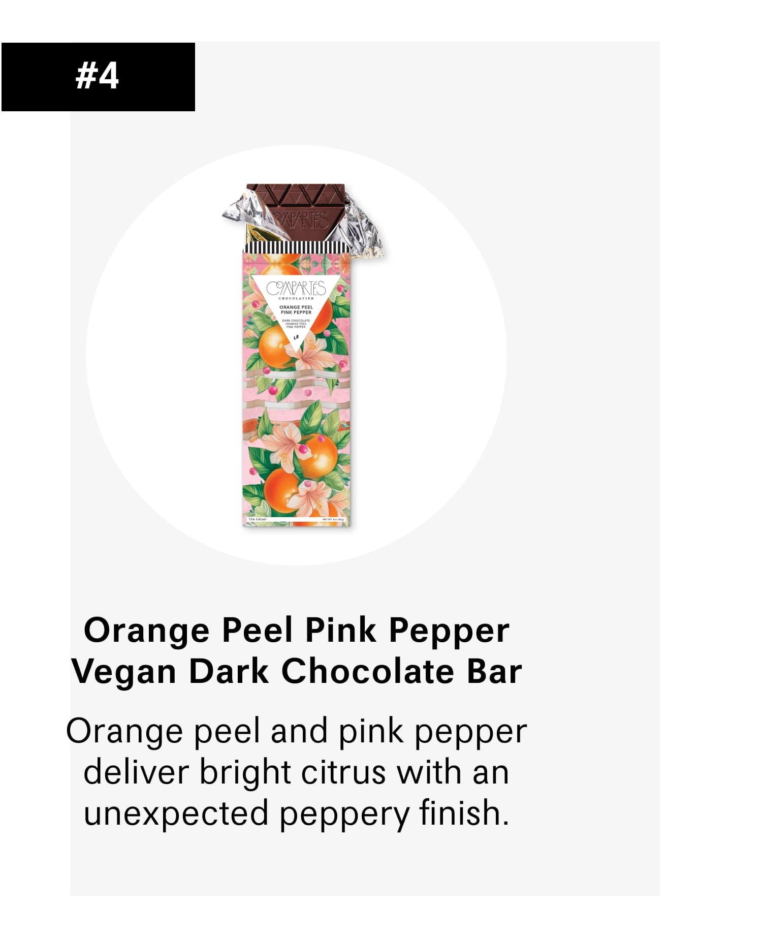 Orange Peel Pink Pepper Vegan Dark Chocolate Bar