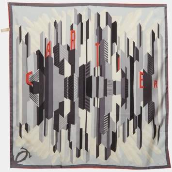 Grey Print Silk Square Scarf