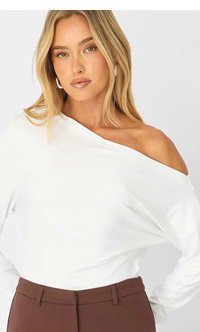 White One Shoulder Top Long Sleeve