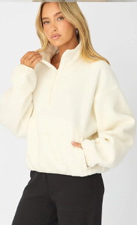 White Oversized Fit Long Sleeve Fleece Sweater
