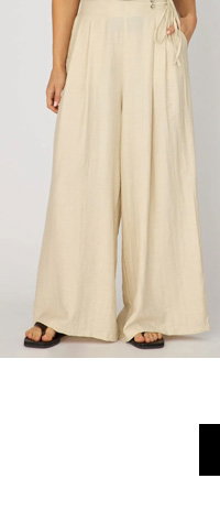 Beige Wide Leg Pants Side Tie