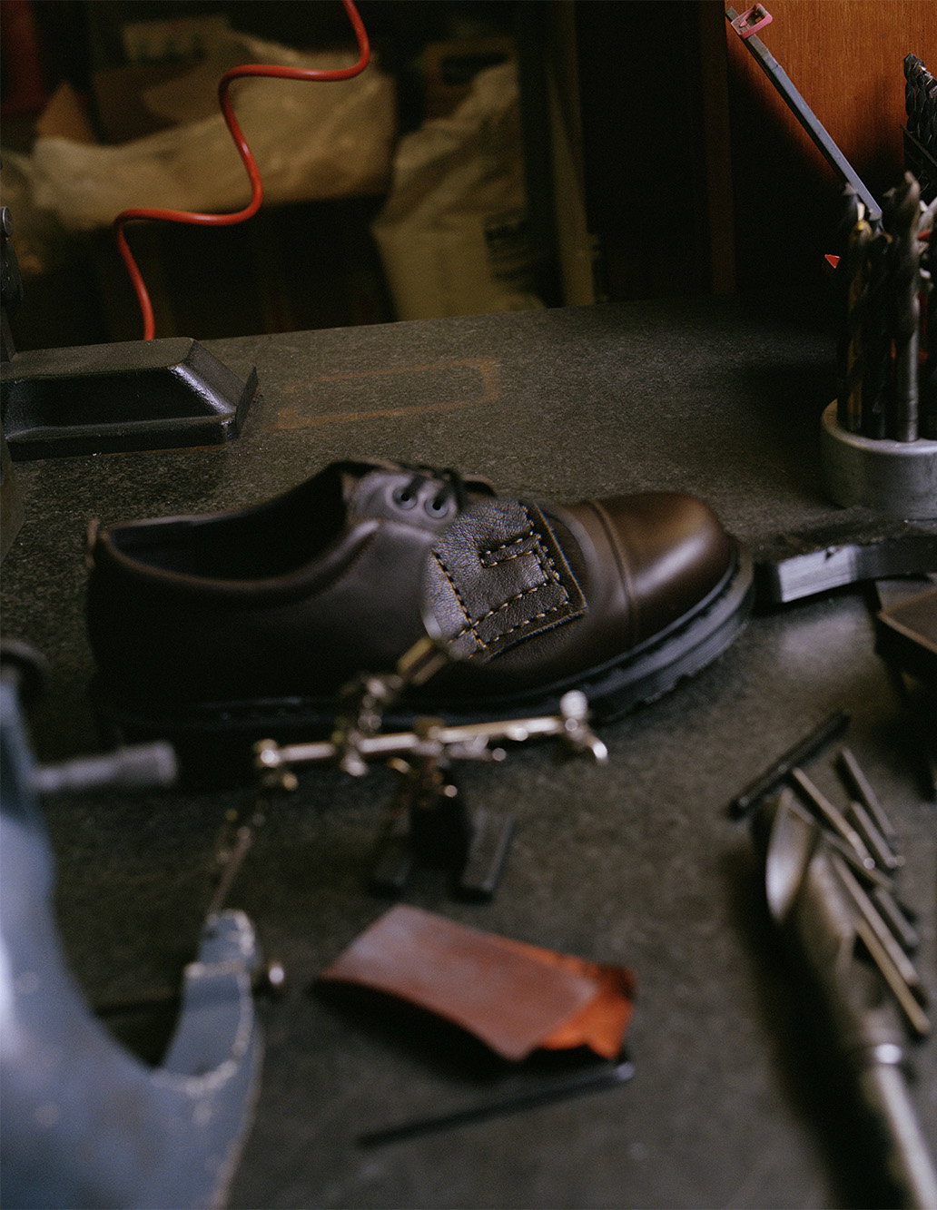 MHL. 1461 3 Eye Shoe in the workshop.