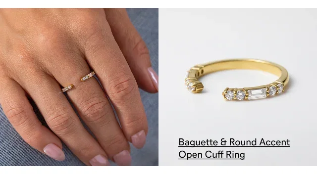 Baguette & Round Accent Open Cuff Ring
