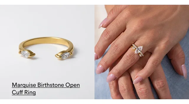Marquise Birthstone Open Cuff Ring