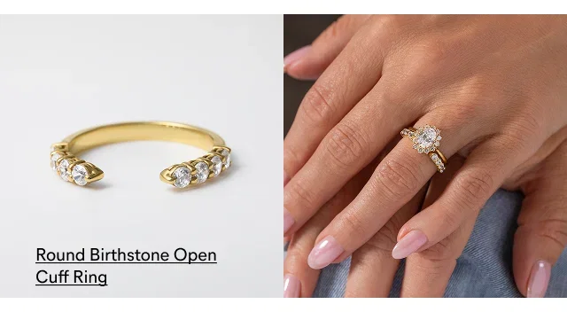 Round Birthstone Open Cuff Ring