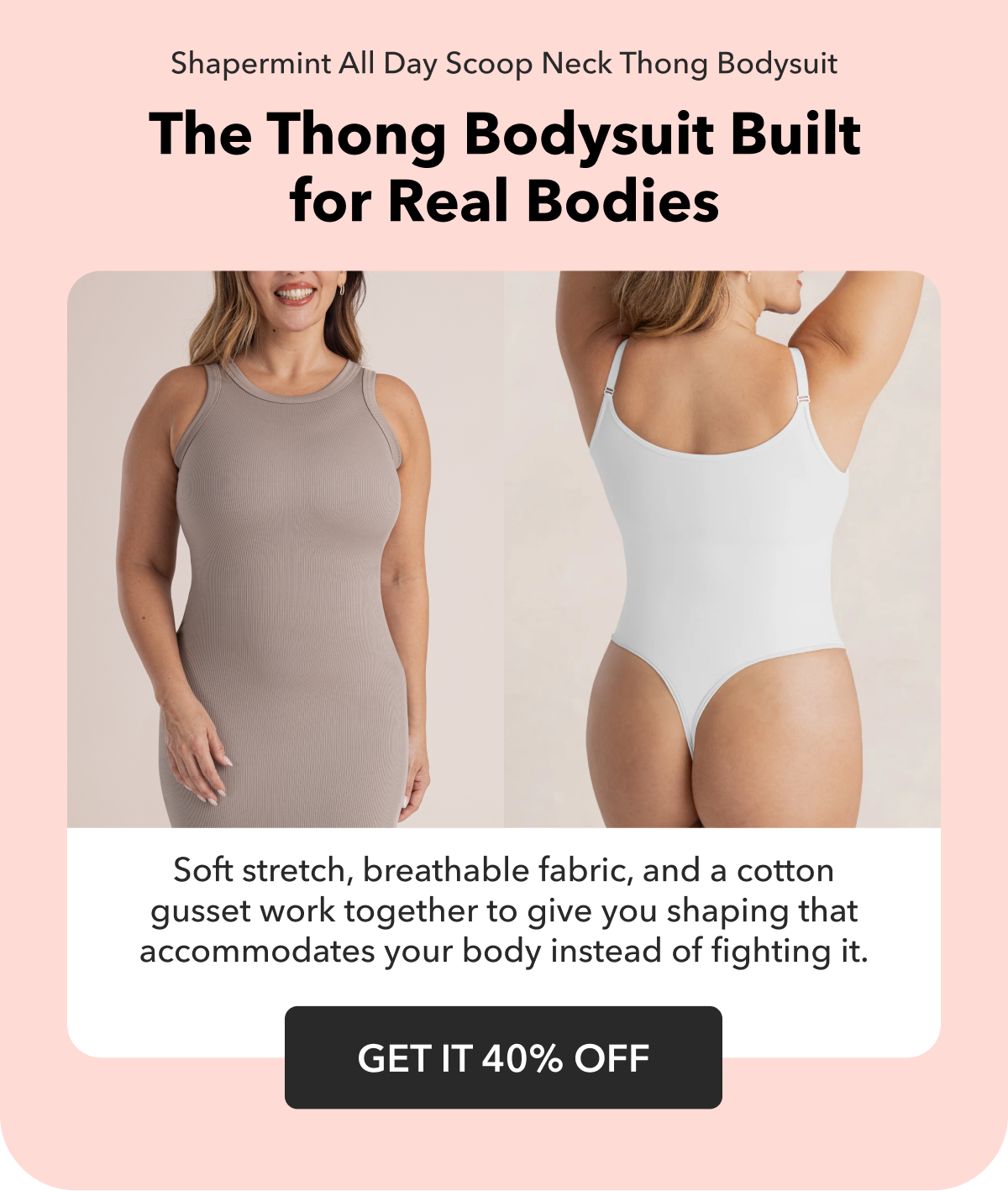 Shapermint Essentials All Day Every Day Scoop Neck Thong Bodysuit