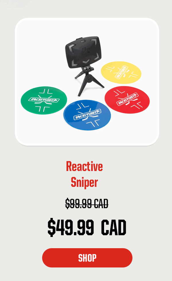 Product Block 2: Reactive Sniper. $49.99 CAD (was $99.99 CAD). CTA: Shop