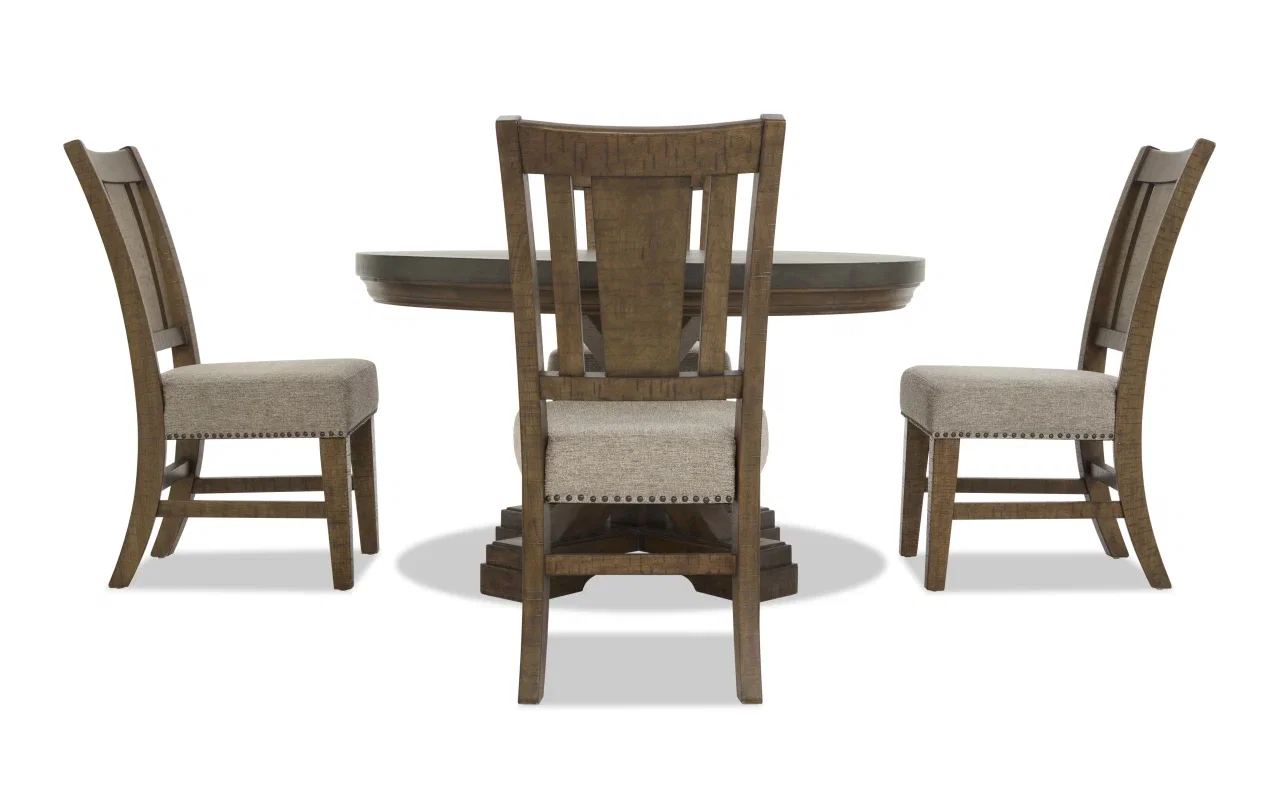 Beaumont 5 Piece Brown, Gray, & Beige Upholstered Round Dining Set