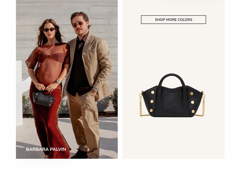 Model Barbara Palvin carrying the Hammitt Paul Crossbody Sml in Black/Brushed Gold.