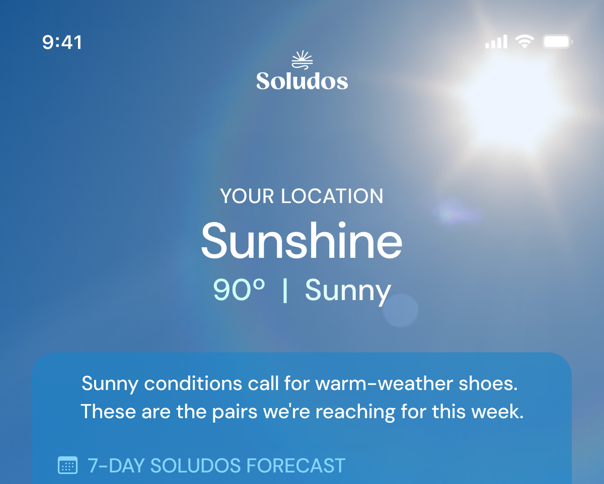 YOUR LOCATION: SUNSHINE. Sunny conditions call for warm-weather shoes. These are the pairs we're reaching for over the next ten days.