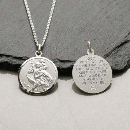 Image of Sterling Silver 20mm St Christopher Pendant With Travellers Prayer and Optional Chain
