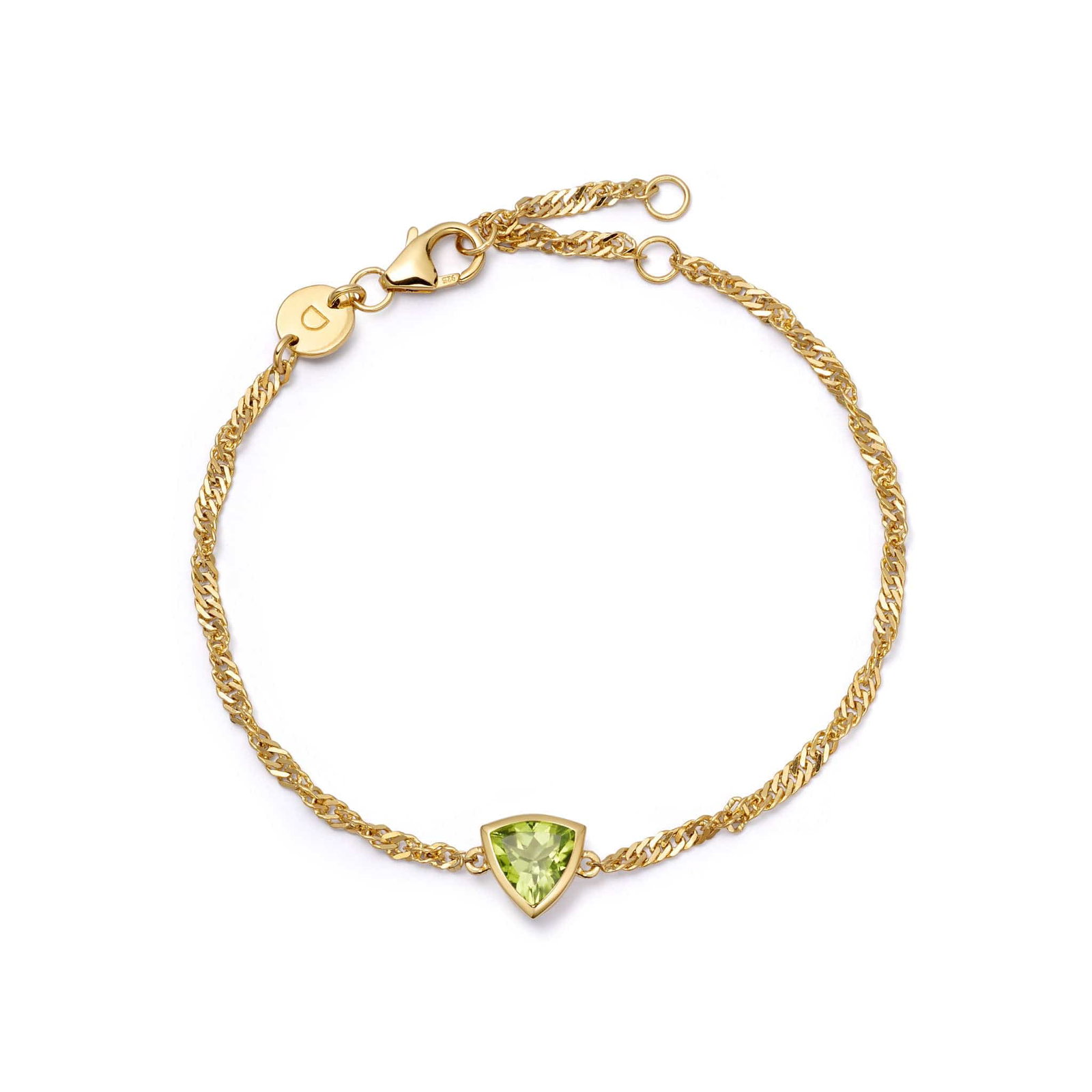 Image of Peridot August Birthstone Charm Bracelet 18ct Gold Plate
