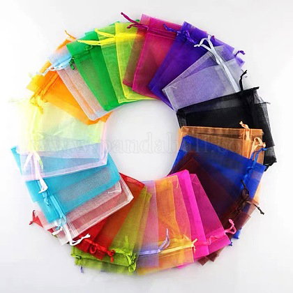 Rectangle Organza Drawstring Bags, Mixed Color,...