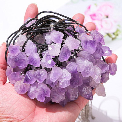Natural Amethyst Raw Rough Nuggets Pendant Neck...