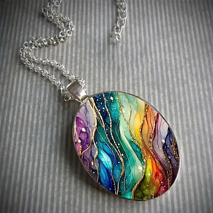 Zinc Alloy & Glass Oval Pendant Necklaces, Anti...
