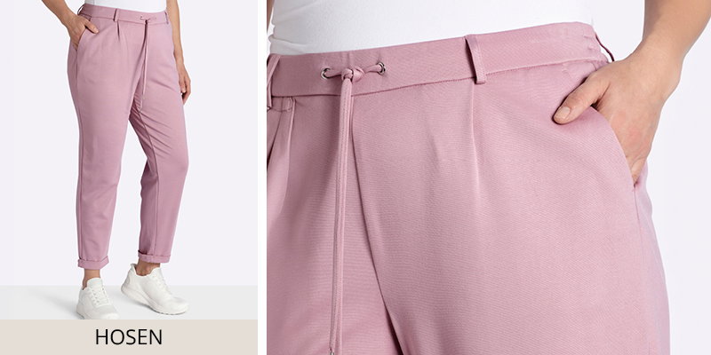 rosafarbene lange Hose mit Bindeband und link in alle Hosen