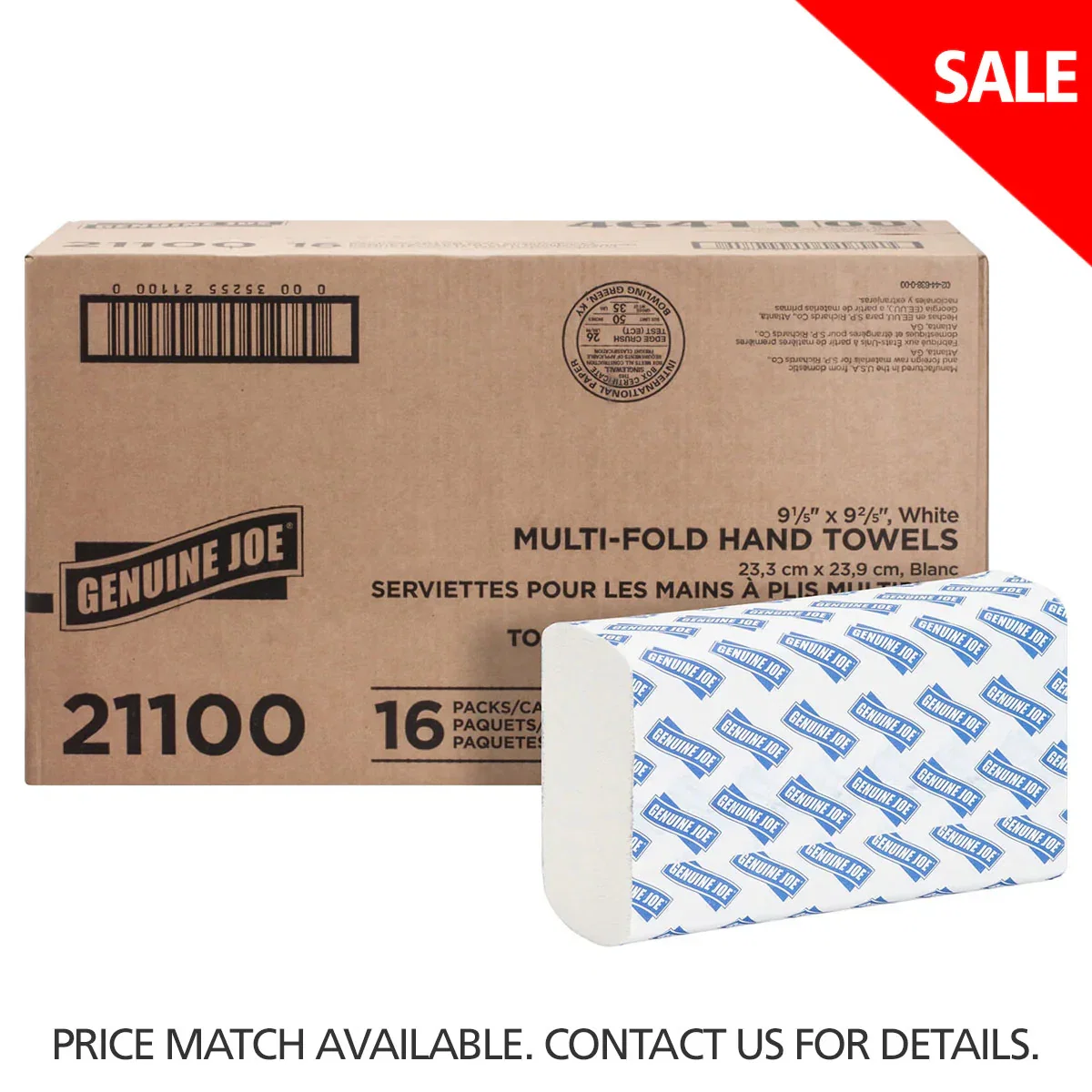 Image of Genuine Joe 21100 White Multifold Paper Towels, 9 4/10