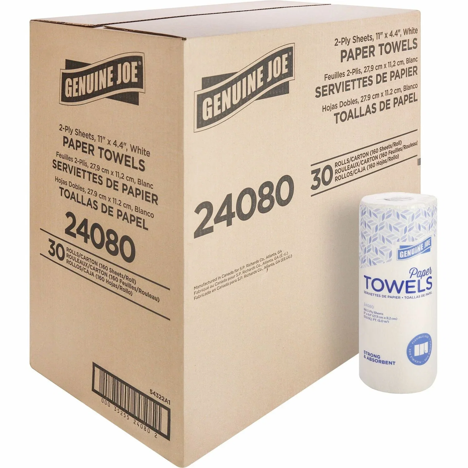 Image of Genuine Joe 24080 White 2 Ply Household Roll Paper Towels, 11" x 8" (GJO24080)