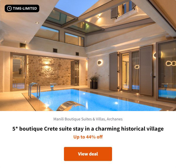 5* boutique Crete suite stay in a charming historical village