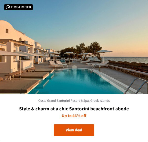 Style & charm at a chic Santorini beachfront abode
