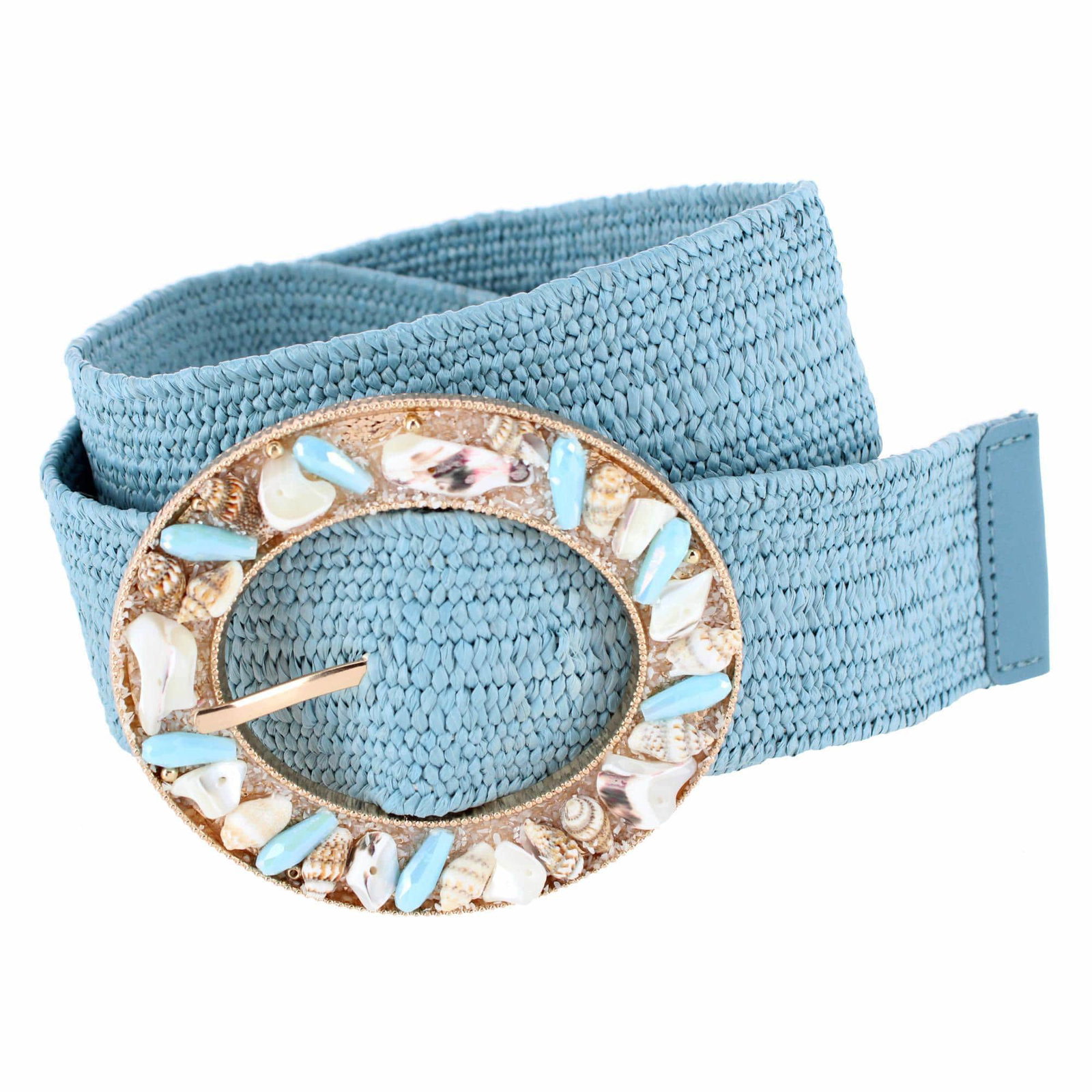 Image of CTM® Women's One Size Raffia Stretch Belt with SeaShell Buckle