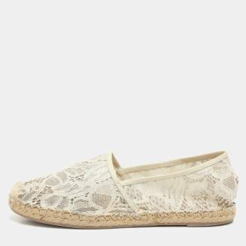 White Lace Espadrille Flats Si