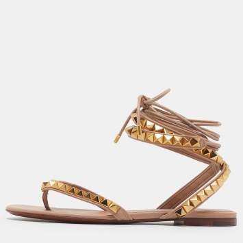 Rockstud Size 37 Beige Leather