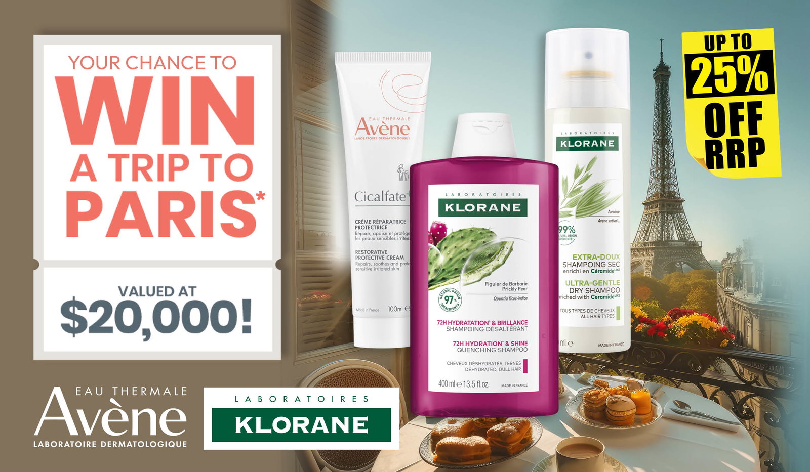 Win your trip to Paris*! Spend $30 on Avène & Klorane to enter